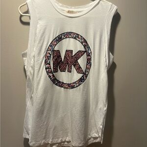 Michael Kors White Muscle Tee with Floral Logo